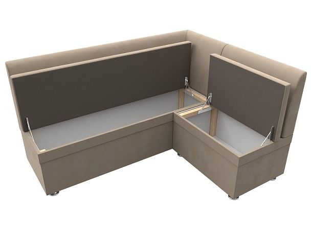 Кухонный угловой диван Уют правый (полностью велюр бежевый) - Вид 7