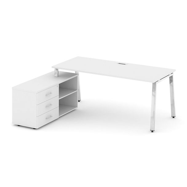 Style Project Direct Lux Стол письменный с греденцией левой M-SN-6A.SRG-025.M(L) Белый/Нержавеющая Сталь/Хром 1780*800*750 - Вид 1