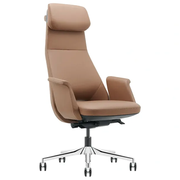 Кресло HAWASAN (ХАВАСАН) PREMIUM "STELLAR EX-840", синхромеханизм, алюминий, экокожа, коричневое, 533242 - Вид 1