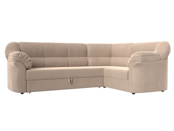 Диван угловой Карнелла правый (полностью велюр бежевый) - Вид 1