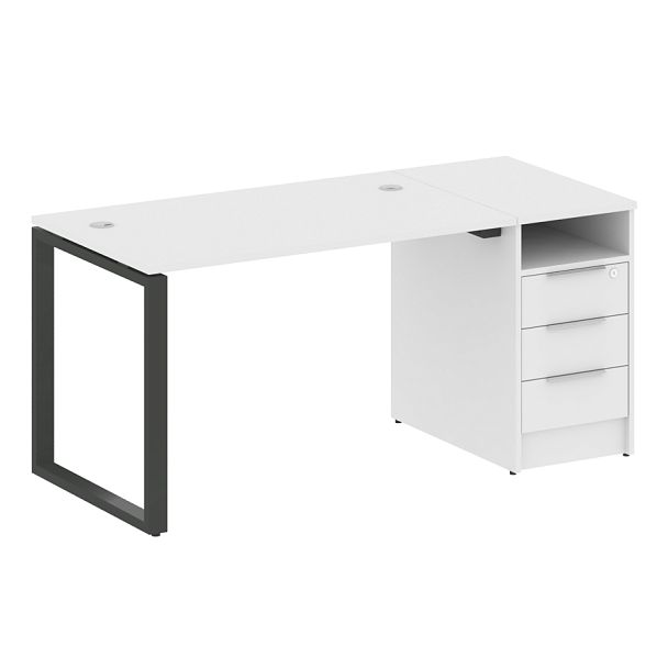 Metal System Р. ст. с тумбой на О-образном м/к БО.РС-СТП-1.2 Белый/Антрацит металл 1612*720*750 - Вид 1