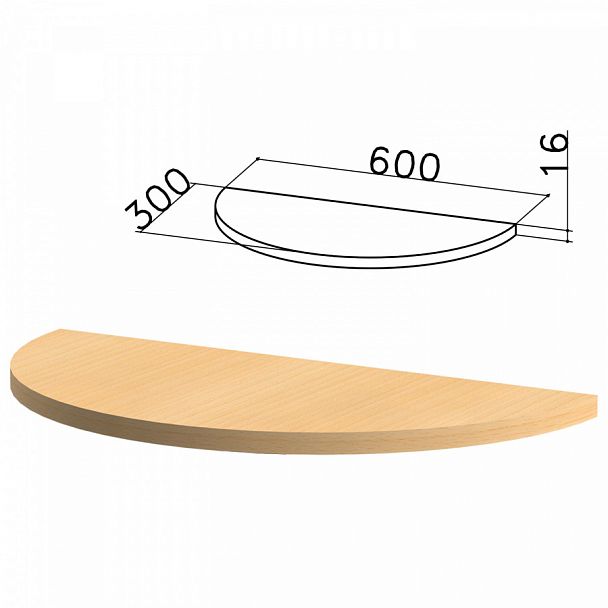 Стол приставной полукруг "Канц", 600х300х750 мм, БЕЗ ОПОРЫ, цвет бук невский, ПК35.10 - Вид 1