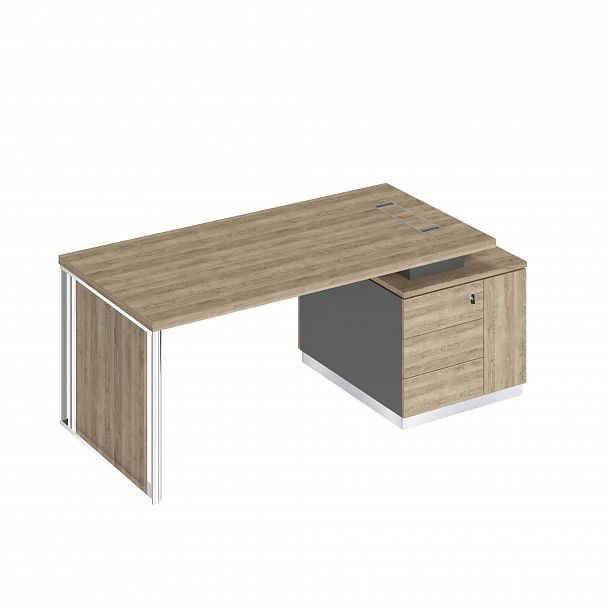 Стол руководителя на опорной тумбе (левый/правый) с декоративной вставкой "Bravo" БР 111 дуб гладстоун светлый/антрацит премиум/дуб гладстоун светлый - Вид 1