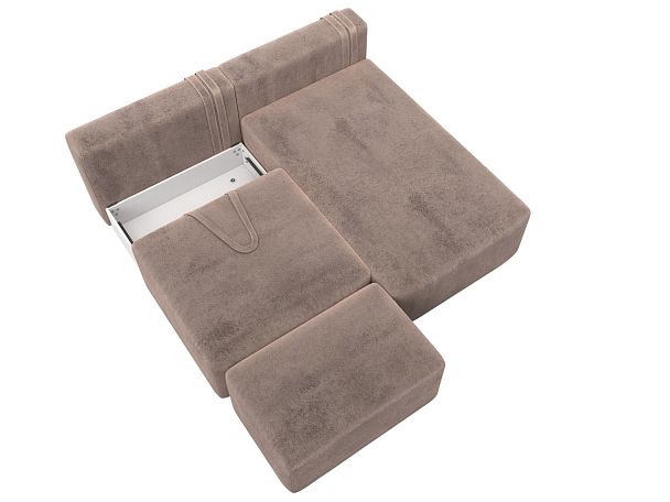 Диван угловой модульный с пуфом Лига-060 НПБ угол универсальный Велюр бежевый - Вид 7