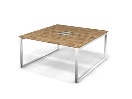 MATRIX 121S205-O Стол прямой двойной, пров-ик Merida (O-опоры) 1580х1590х775 Дуб Крафт Золотой/Белый - Фото предпросмотра