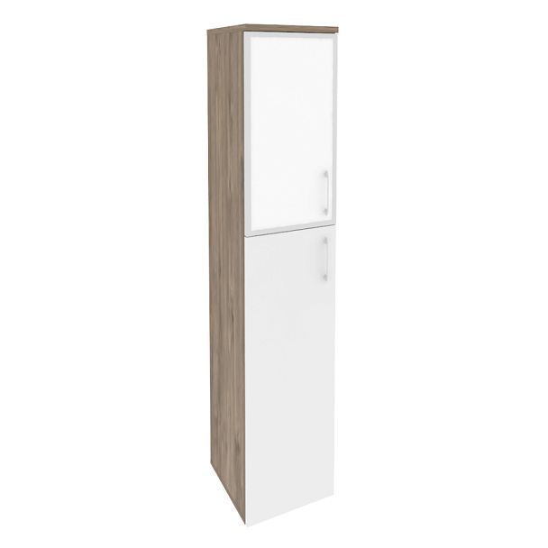 Onix Шкаф высокий узкий левый O.SU-1.7 R (L) white Тиквуд темный/Белый бриллиант/Стекло white 400*420*1977 - Вид 1