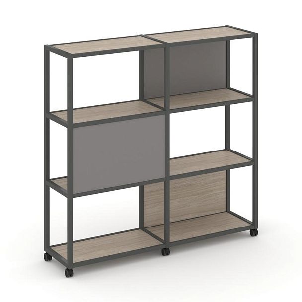 Shelf Mobile Стеллаж 4 уровня 2 секции VR.LT-STK-414.12 Дуб Аттик/Металл Антрацит/W-11 2370*400*1523 - Вид 1