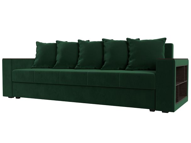 Диван прямой Дубай Лайт полки справа (полностью велюр зеленый) - Вид 1
