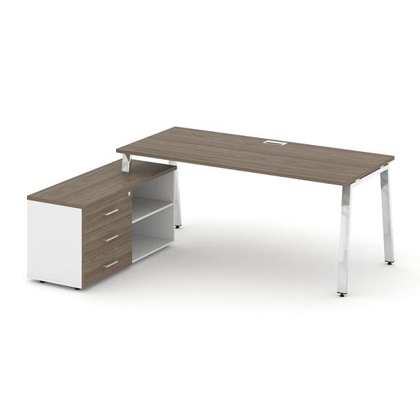 Стайл Проджект Директ Люкс / Style Project Direct Lux Стол письменный с греденцией левой M-SN-6A.SRG-026.M(L) Вяз Благородный/Белый/Вяз Благородный/Нержавеющая Сталь/Хром 1980*800*750 - Вид 1