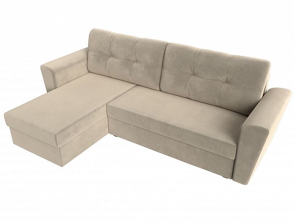 Угловой диван Амстердам Лайт левый (полностью микровельвет бежевый) - Вид 5