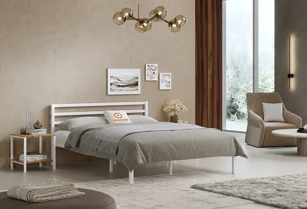 Кровать металлическая Сталь 1800*2000, цвет белый - Вид 4