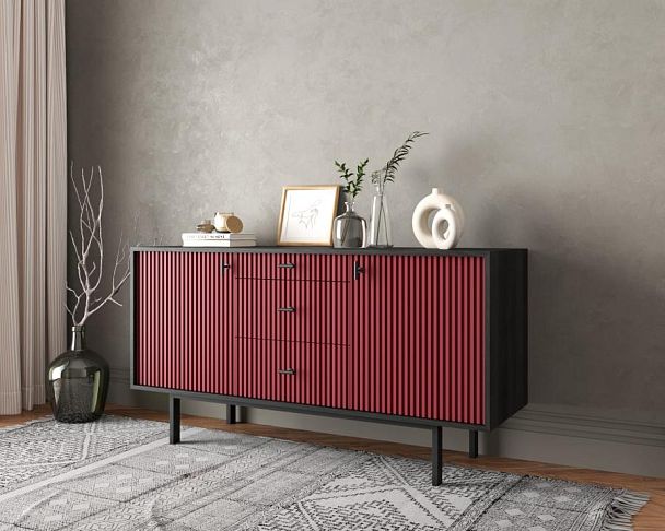 Комод две дверки и три ящика Emerson арт EM08/red/L - Вид 3