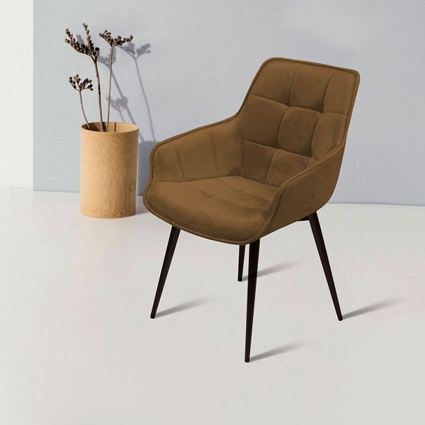 Стул с подлокотниками Capri, бархат коричневый 12 / опора конус - Вид 1