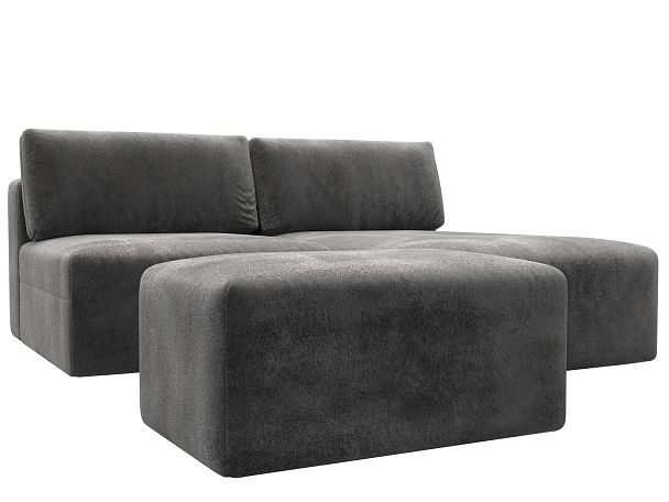 Диван угловой модульный с пуфом Лига-060 НПБ угол универсальный Велюр серый - Вид 2