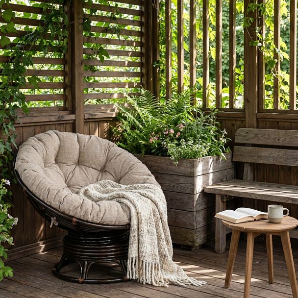 Кресло-качалка Папасан/Papasan (W 23/01 B) /с подушкой/Antique brown (античный черно-коричневый) - Вид 16