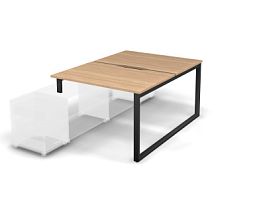 MATRIX 121В200-O Стол прямой двойной с опорой на тумбу, пров. вырезной (O-опоры) 1180х1590х775 Швейц - Фото предпросмотра