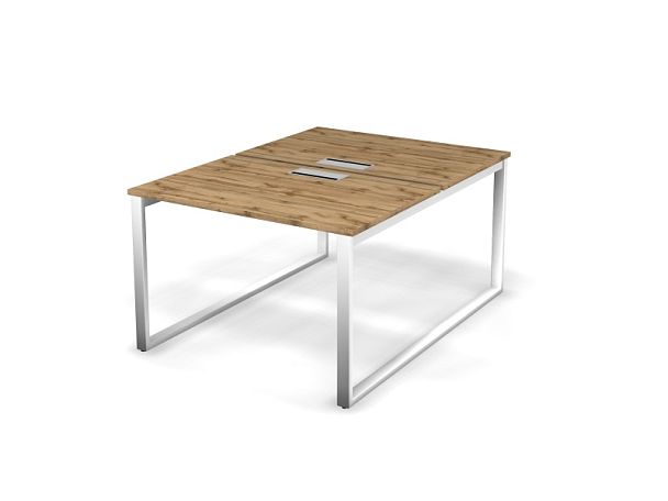 MATRIX 121S203-O Стол прямой двойной, пров-ик Merida (O-опоры) 1180х1590х775 Дуб Крафт Золотой/Белый - Вид 1