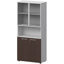 Шкаф высокий полузакрытый с стеклом в алюминиевой раме СМШ58.28F.28RS(Б) Дуб венге/Белый 792x382x1990 Кортез - Фото предпросмотра