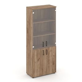 Стайл Проджект Шкаф высокий широкий SN.STS.E-102 Дуб Табак/Прозрачный/Черный Ручки 796*400*1982 - Фото предпросмотра