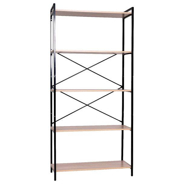 Стеллаж BRABIX "SMART SH-004", 790х360х1950 мм, ЛОФТ, 5 полок, металл/ЛДСП ясень шимо светлый, каркас черный, 641943 - Вид 2