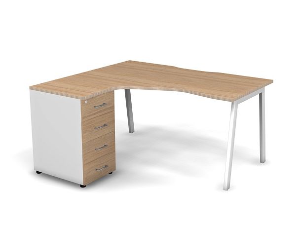 MATRIX 121S131-A Стол эгоном. с тумбой L, пров-ик вырезной (А-опоры) 1580х1380х775 Швейц-й вяз/Белый - Вид 1