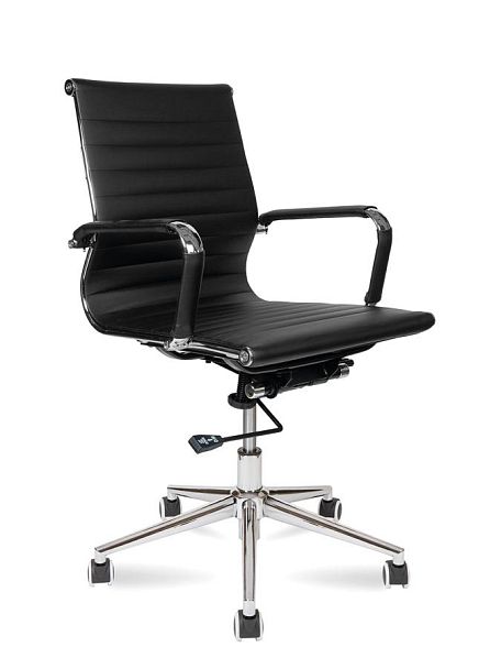 Кресло офисное / Техно LB  / хром / черная кожа - Вид 1