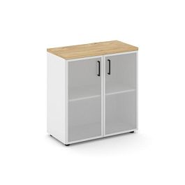 Style Project Шкаф низкий широкий SN.STS-303 Белый/Тиквуд Светлый/Сатин/Черный Ручки 796*400*833 - Фото предпросмотра