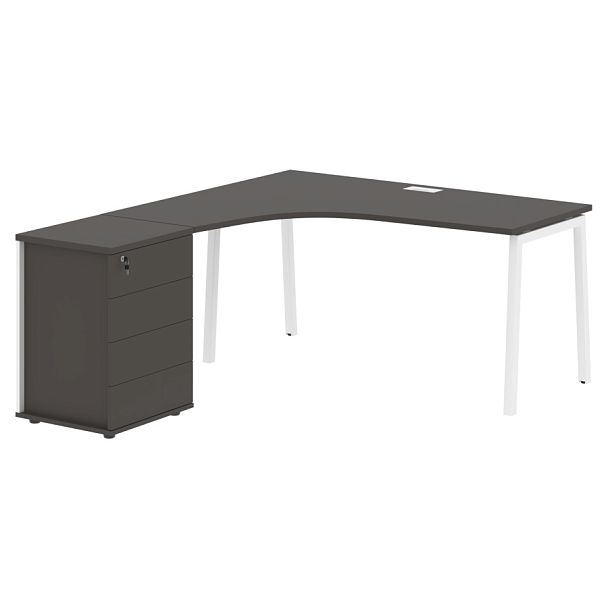 Стол эргономичный с тумбой ELCET 1518(L) Мокко/Белый 1560х1880х750 EDIS - Вид 1