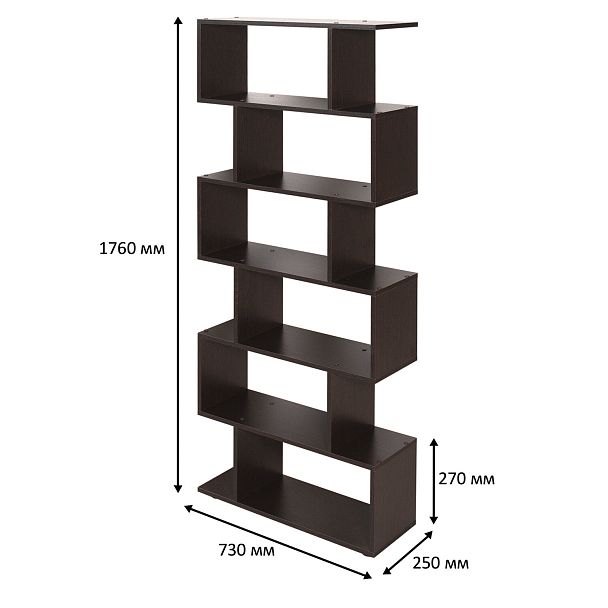 Стеллаж BRABIX "Scandi SH-008", 730х250х1760 мм, 6 секций, ЛДСП, венге, 641899, ЦБ013658-3 - Вид 19