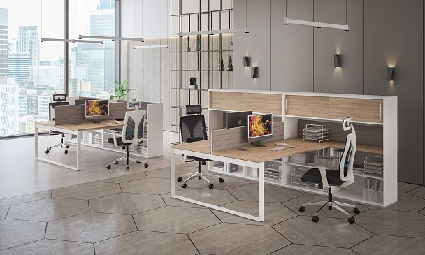 Рабочая станция Allegro 1600х1438х750  / профиль О-образный: 70х20 белый; столешница с вырезом: белый - Вид 6