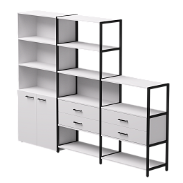 Набор стеллажных систем №12 Everprof EVO 2435x385x1840 Белый/Черный - Фото предпросмотра