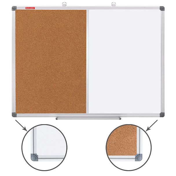 Доска комбинированная: магнитно-маркерная, пробковая для объявлений 60х90 см, BRAUBERG Extra, 238183 - Вид 2