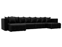 Диван П-образный Лига-052 НПБ Лонг Экокожа черный - Фото предпросмотра