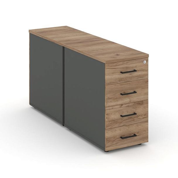 Стайл Проджект Тумба опорная/приставная SN.TOP-011 Антрацит/Дуб Табак/Черный Ручки 416*1232*750 - Вид 1