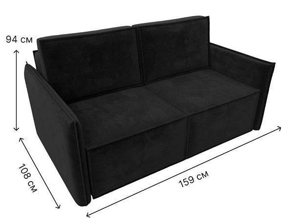 Диван прямой Либерти мини Велюр черный - Вид 11