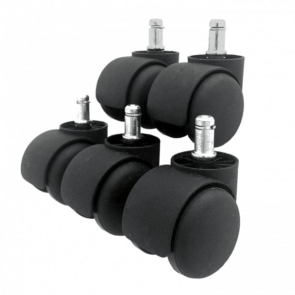 Колеса (ролики) для кресла, комплект 5 шт., пластиковые, шток d - 11 мм, цвет черный - Вид 3