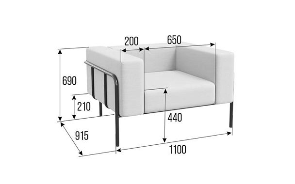 Flex Диван одноместный FLX-1 Art-vision 124/Металл Черный 1100 *915*690 - Вид 2