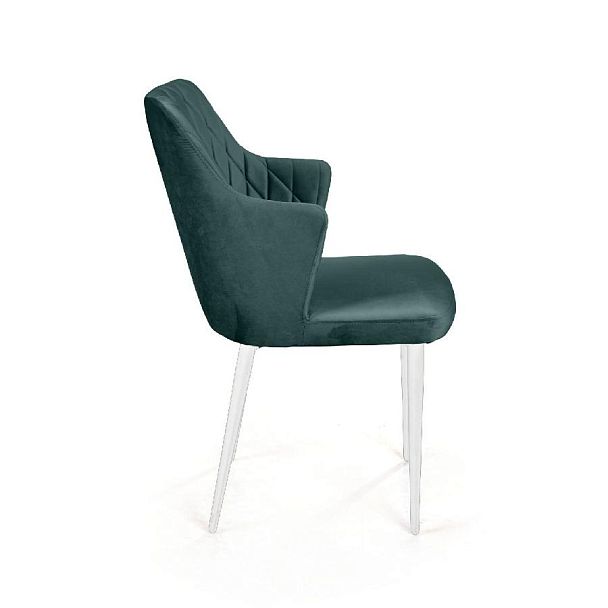 Стул с подлокотниками Hunt ромб, бархат зеленый 19 / белый конус - Вид 3
