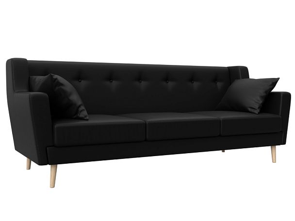 Прямой диван Брайтон 3 (полностью экокожа черная) - Вид 1