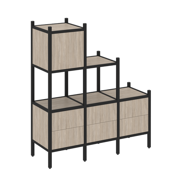 Loft Прямой стеллаж наборный VR.L-12 Дуб аттик/Чёрный металл 1278*446*1458 - Вид 1