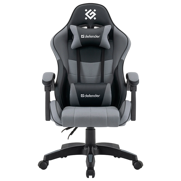 Кресло компьютерное DEFENDER "Strider", 2 подушки, ткань/экокожа, черное/серое, 64056 - Вид 4