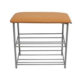 Банкетка-обувница с наклонной полкой к/з бежевый на искре - Фото предпросмотра