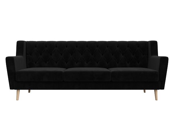 Прямой диван Брайтон 3 Люкс (полностью велюр черный) - Вид 2