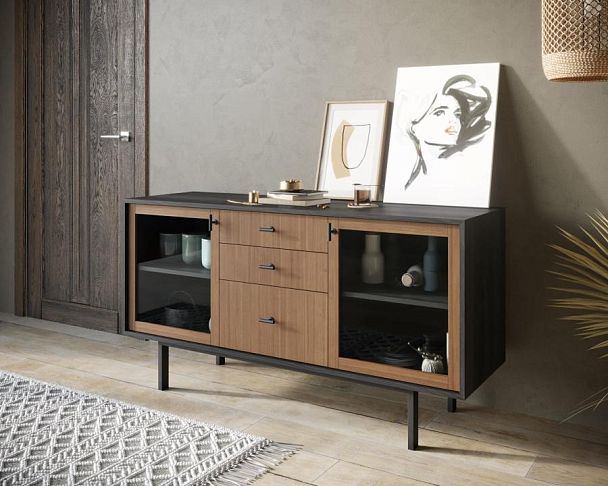 Комод две стеклянные дверки и три ящика Emerson арт EM14 - Вид 3