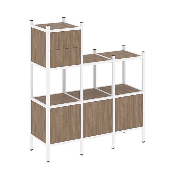 Loft Прямой стеллаж наборный VR.L-13 Дуб аризона/Белый металл 1278*446*1458 - Вид 1