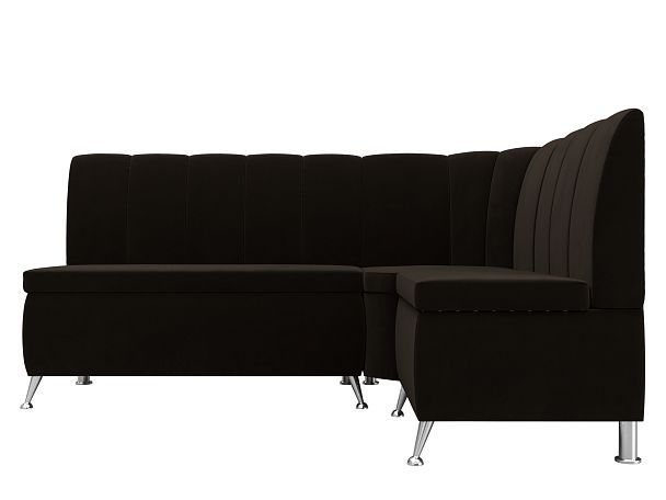 Кухонный угловой диван Кантри правый (полностью микровельвет коричневый) - Вид 2