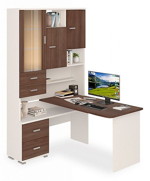 Стол компьютерный Домино СР-620/140 Белый/Шамони левый - Вид 1