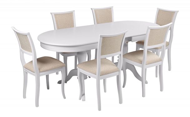 Обеденная группа стол Арей 160(210)х90х76 Белый и 6 стульев Камир Белый/Кремовая рогожка - Вид 1