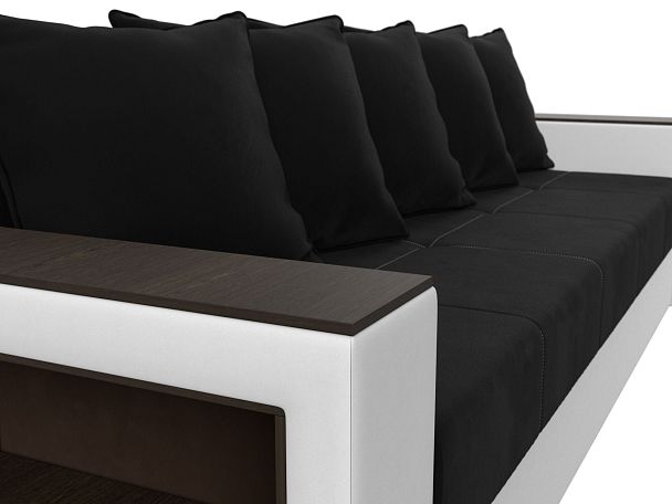 Диван прямой Дубай Лайт полки слева (основа микровельвет черный, компаньон экокожа белая) - Вид 4