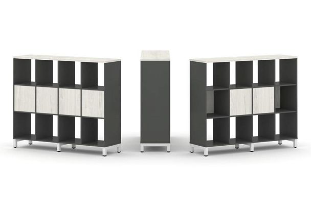 Стайл Проджект Набор стеллажа 1 сторон., 3 яр. SN.NS-341 Антрацит/Дуб Наварра/Металл Белый 1488*400* - Вид 1